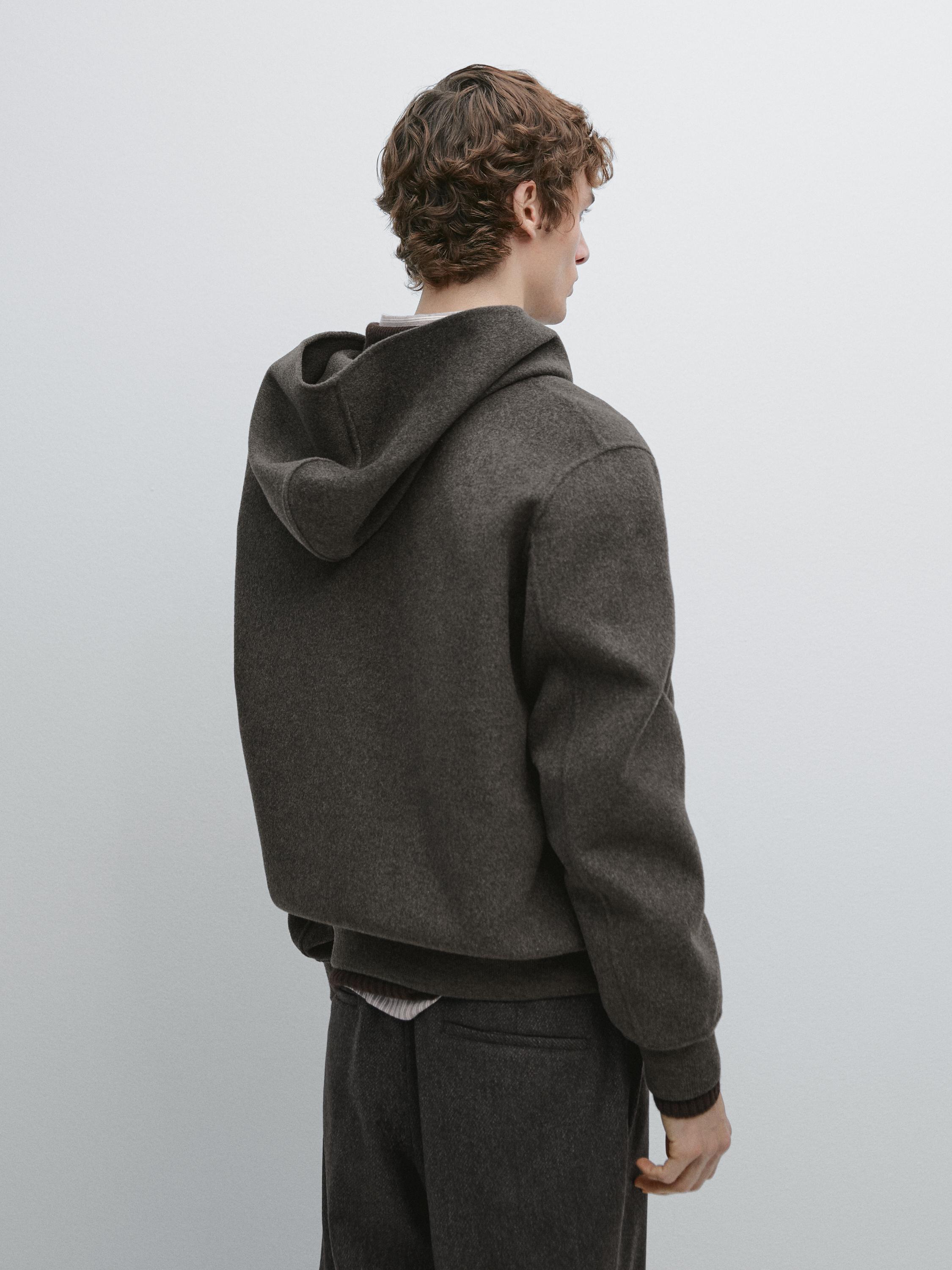 Veste double épaisseur à capuche en laine mélangée